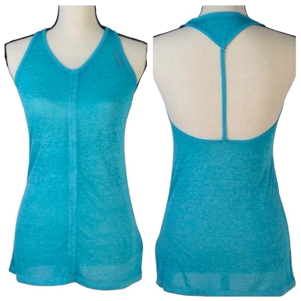 Reebok Burnout Seam Front Teardrop Back Long Body Turquoise Tank Top Size XS